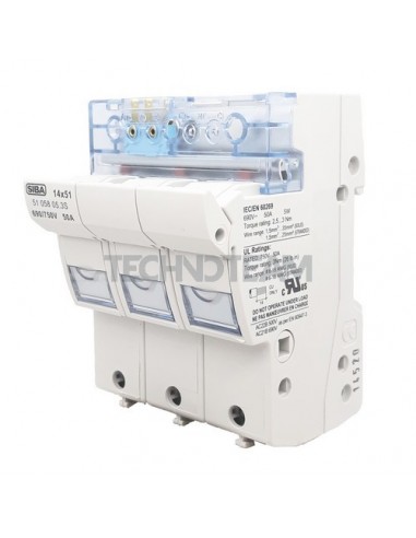 Fuse holder 14x51 690VAC/750VDC UL 3P with microswitch