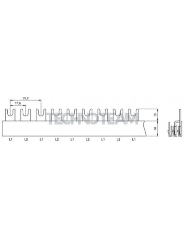 Busbar fork 2poles isolated 17,6mm/35,2mm 599