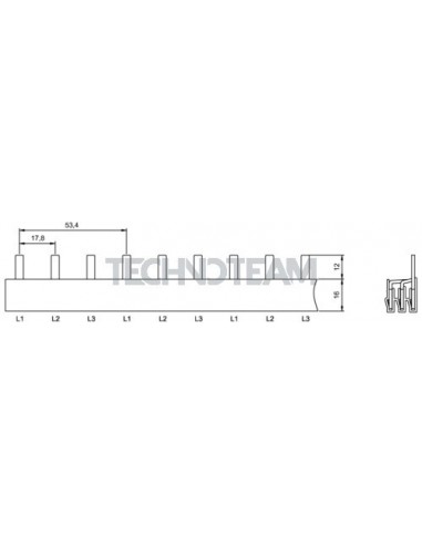 Busbar isolated pin 3P 1000VDC 16mm2 3x 19x17,8mm