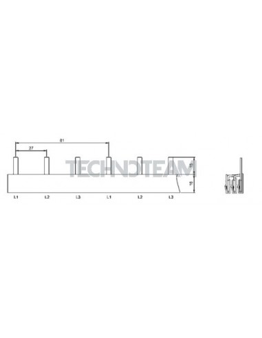 Busbar pin 3poles isolated 10mm2 27mm/81mm 712S