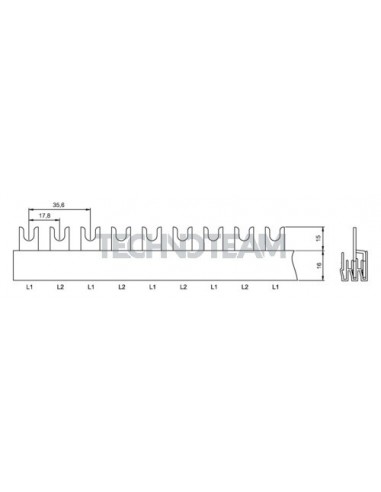 Busbar fork 2poles isolated 17,8mm/35,6mm 714