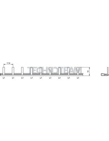Busbar pin 1pole 90 isolated distance 17,6mm