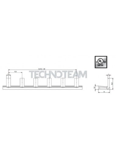 Busbar insolated pin 1pole 1000VDC 18mm2 12x17,8mm 90 UL