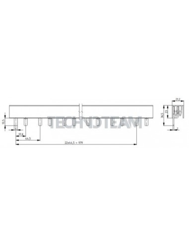 Barra isolata pin 2p 1000VDC 18mm2 46x17,8mm 90 UL