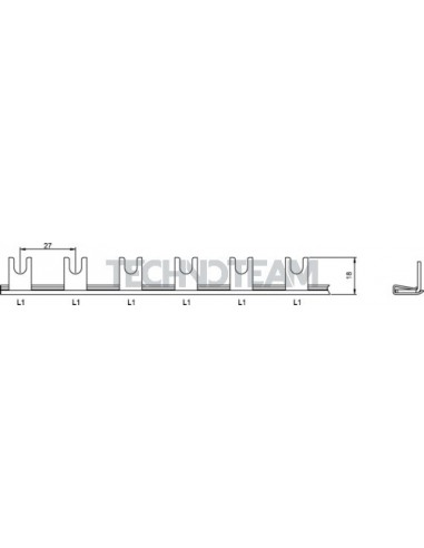 Busbar fork 1pole 90 isolated 27mm 3078So