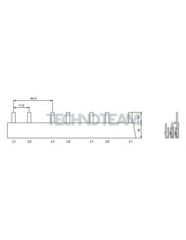 Busbar pin 2poles isolated 17,8mm/44,5mm 3110k
