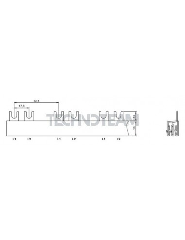 Busbar fork 2poles isolated 17,8mm/53,4mm 318
