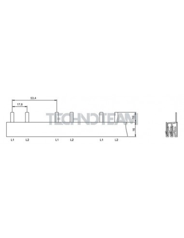 Busbar pin 2poles isolated 17,8mm/53,4mm 3185