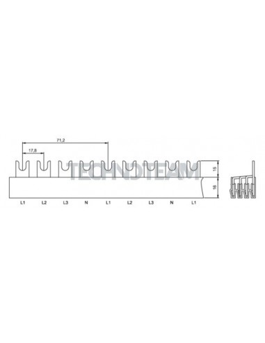 Busbar fork 4poles isolated 17,8mm/35,2mm 3243