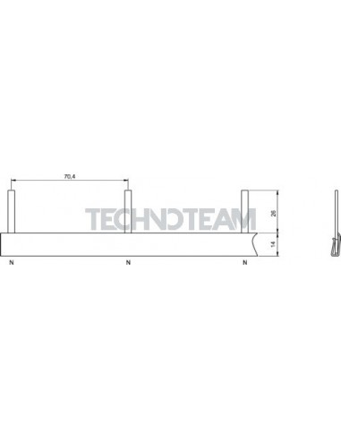 Busbar pin 1pole isolated distance 70,4mm