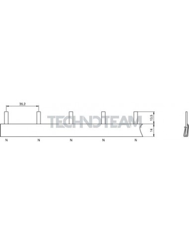 Busbar pin 1pole isolated distance 35,2mm