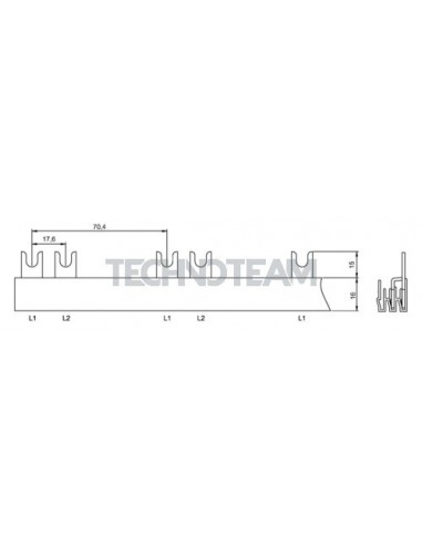 Busbar fork 2poles isolated 17,6mm/70,4mm 341