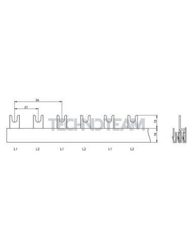 Busbar fork 2poles isolated 27mm/54mm 3418