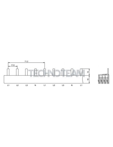 Busbar pin 4poles isolated 17,8mm/35,6mm 3502