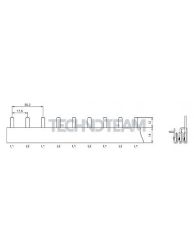 Busbar pin 2poles isolated 17,6mm/35,2mm 3630SPM