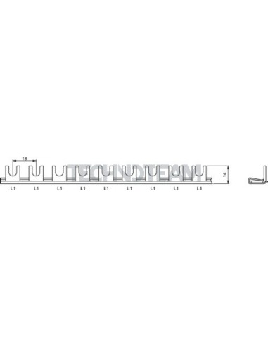 Busbar fork 1pole 90 isolated 18mm 3633