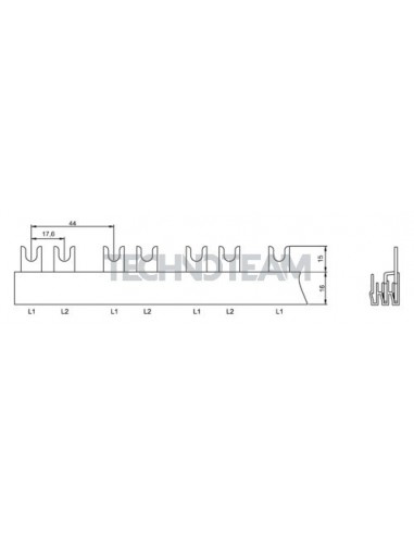 Busbar fork 2poles isolated 17,6mm/44mm 3649
