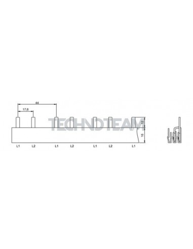Busbar pin 2poles isolated 17,6mm/44mm 3665