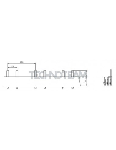 Busbar pin 2poles isolated 17,6mm/52,8mm 3667