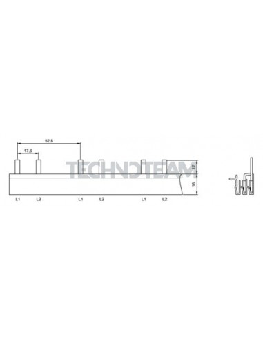 Busbar pin 2poles isolated 17,6mm/52,8mm 3667SPM