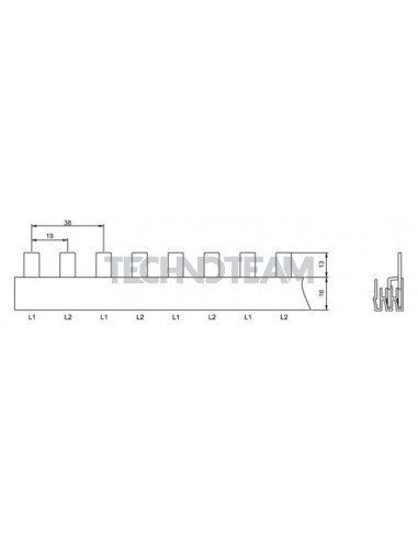 Busbar isolated pin 2poles isolated 8mm/17,8mm 3851