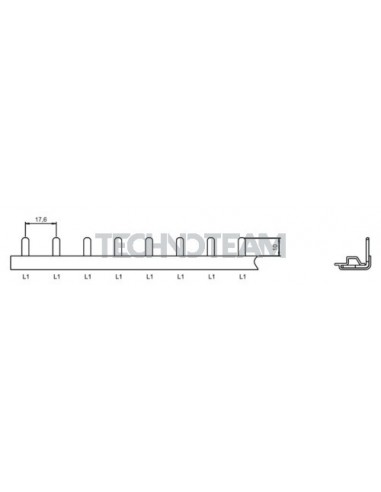 Busbar pin 1pole 90 isolated distance 17,6mm