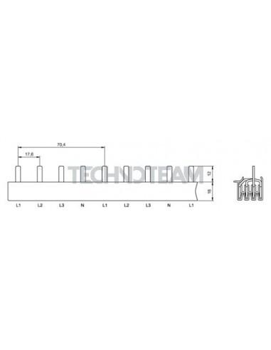 Busbar pin 4poles isolated 17,6mm/70,4mm 3903SPM