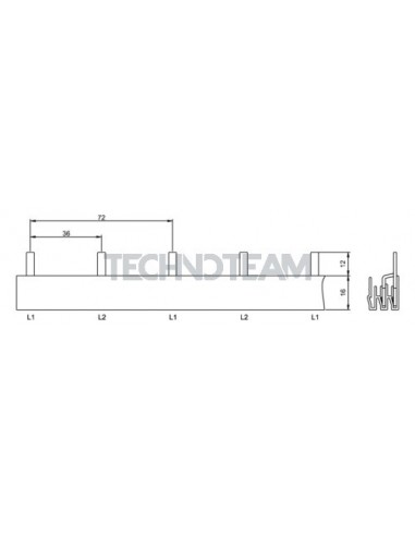 Busbar isolated pin 2poles isolated 36mm/72mm 3914