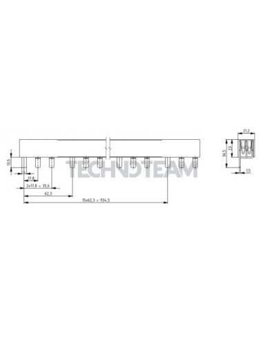 Busbar isolated pin 3poles 1000VDC 18mm2 48x17,8mm 90 UL