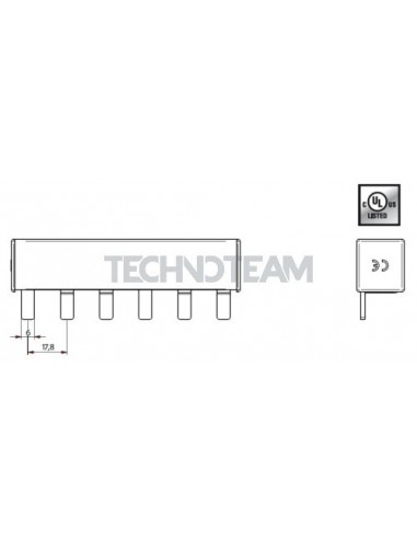 Busbar isolated pin 3poles 1000VDC 18mm2 57x17,8mm 90 UL
