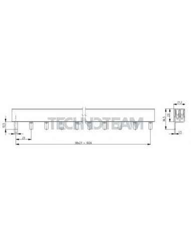 Barra isolata pin 3p 1000VDC 25mm2 39x17,8mm 90 UL